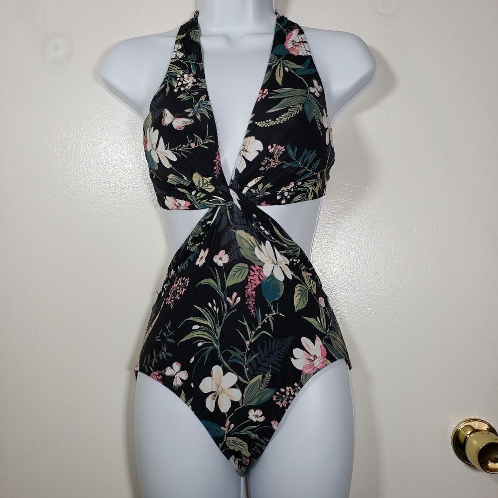 Kate Spade Tropical Floral One Piece Peekaboo Swimsuit Size XS